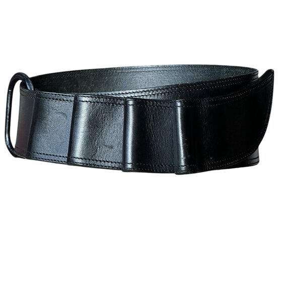 Flawless Claude Montana  Black Leather Notched Belt - Picture 3 of 8
